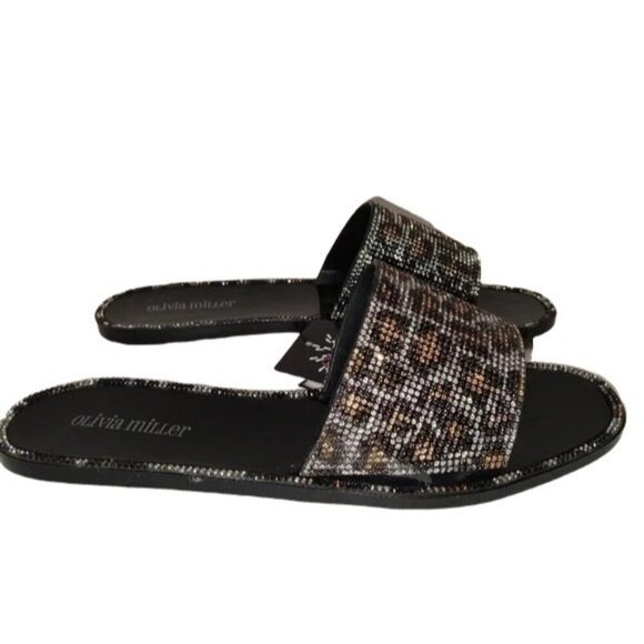 Olivia Miller Leopard Print Rhinestone Slides - Picture 2 of 5